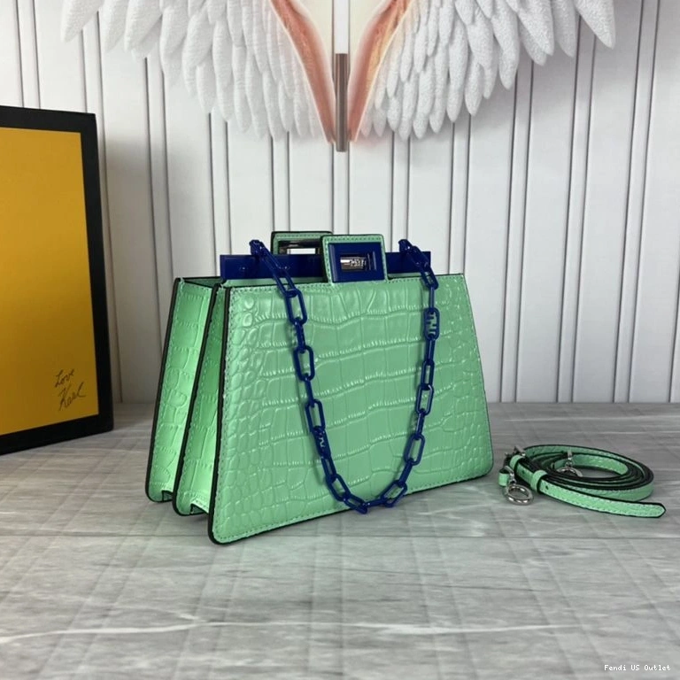 HOT Crocodile Bag Cut Mini Green Leather Fendi Peekaboo In 0810